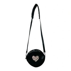 Lazy Oaf Black Round Crossbody Bag with Leopard Heart